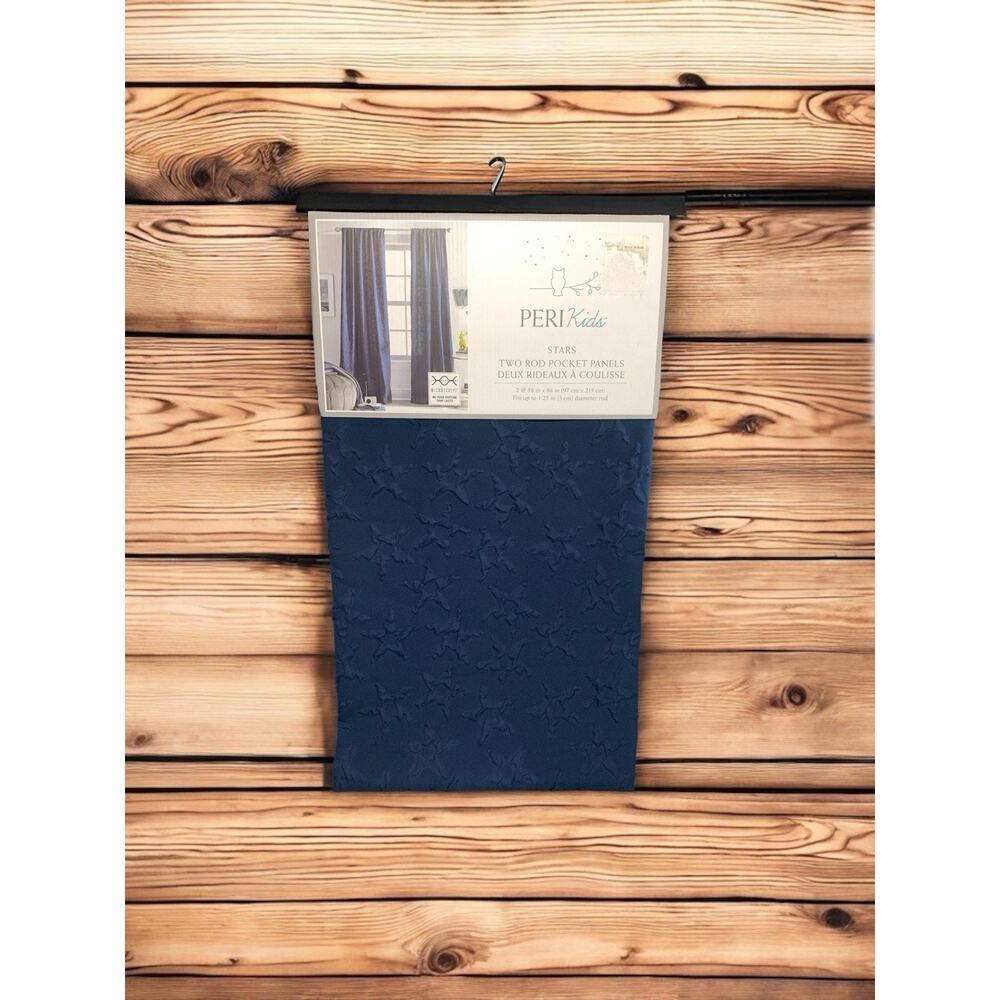 PERI Kids Indigo Blue Stars Two Rod Pocket Panel Curtains (38 in. x 84 in) NEW